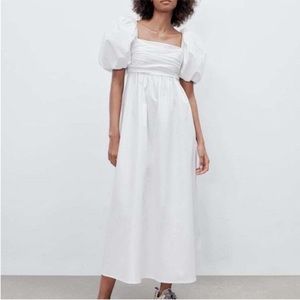Zara white puff sleeve maxi dress
